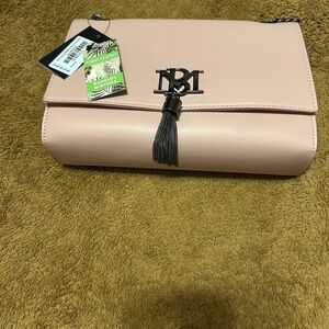 NWT Blush Badgley Mischka metal fringe crossbody
